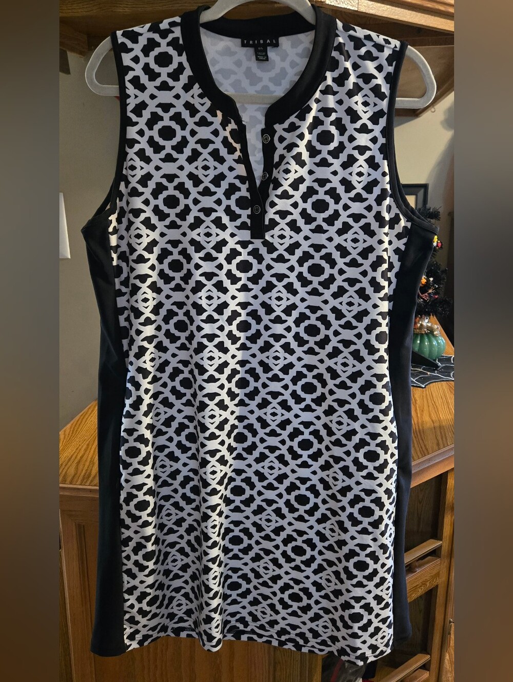 Tribal Sleeveless Black & White Geometric Print Dress